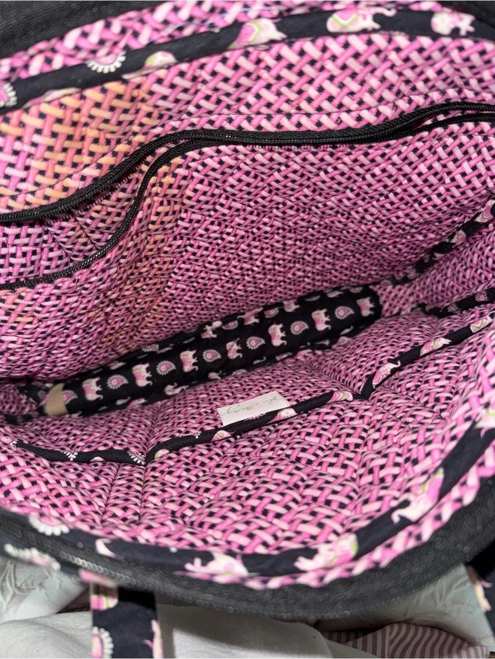 Vera Bradley vintage elephant print computer bag Tote black and pink